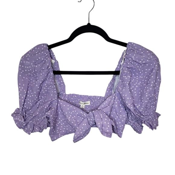 For Love And Lemons Purple Polka Dot Puff Sleeve Crop Small - Picture 2 of 3